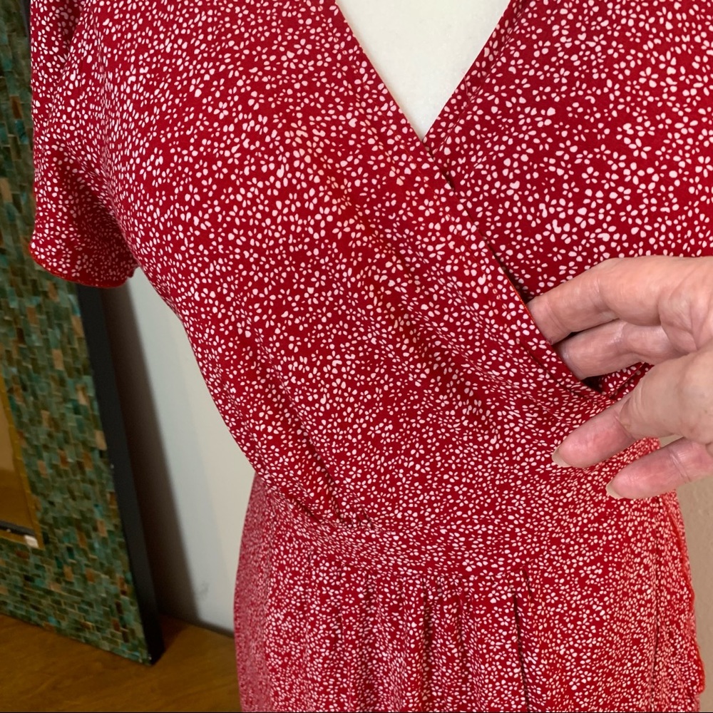 Adorable Red Floral Full Wrap Cap Sleeve Midi Dress - Picture 4 of 11